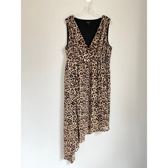 Torrid Leopard Print Asymmetrical Hem Midi Dress 2X Plus Size Mob Wife Goth - Picture 1 of 16